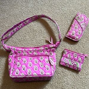 Vera Bradley Bermuda Pink Paisley shoulder bag w/ glasses case & coin purse